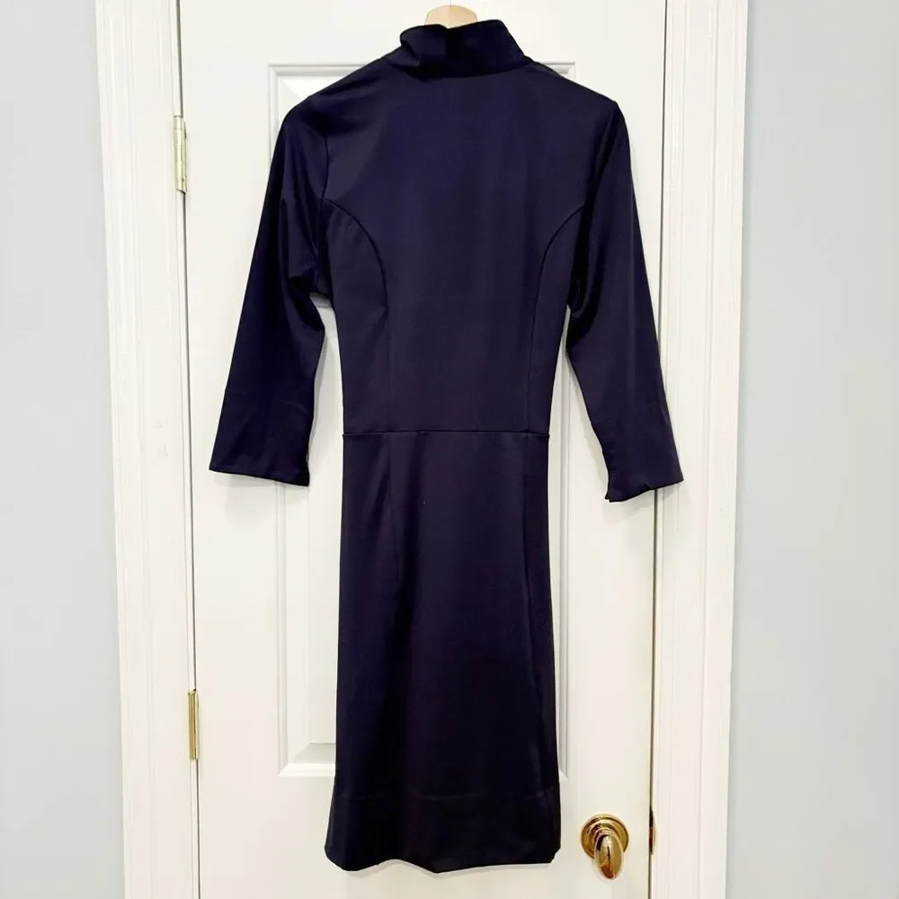 Gretchen Scott Navy Blue Tie Dress Stretch Size M Packable Travel - Picture 3 of 7
